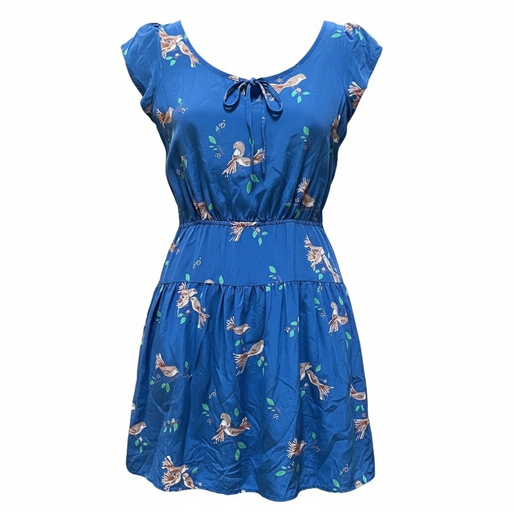 Lands'‎ End Canvas Silk Dress Women 0 Blue Bird Mini Whimisical Cottagecore Boho